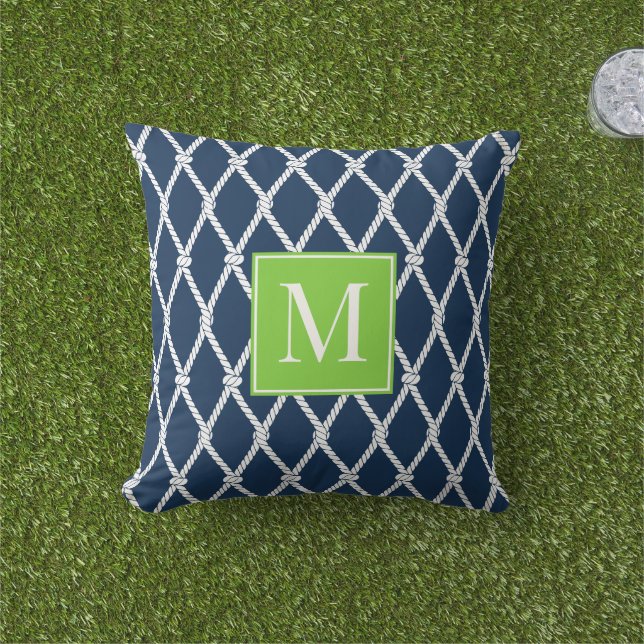 Küstenvorbereitung Nautical Monogramm – Navy & Lim Kissen (Golfball-Marker)