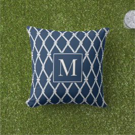 Küstenvornehm-Nautik-Monogramm – Navy & Weiß Kissen