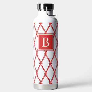 Küstenvornehm Nautisches Monogramm - Rot & Weiß Trinkflasche
