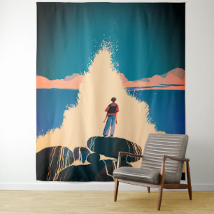 Küstenwache - Blick auf die abstürzenden Wellen Wandteppich