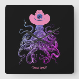 Küstenwache Silver Pink Monogram Wall Clock Quadratische Wanduhr