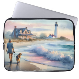 Küstenwanderung zum Leuchtturm bei Sonnenuntergang Laptopschutzhülle