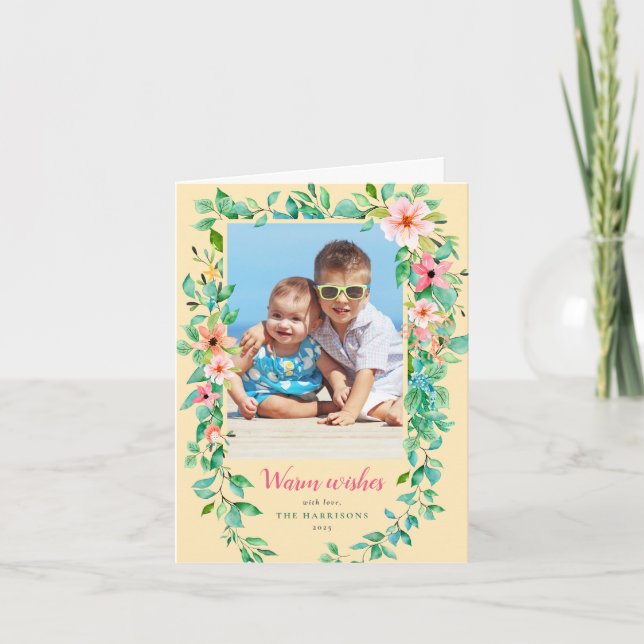 Küstenwärme wünscht tropische Blume Ferienkarte Feiertagskarte (Vorderseite)