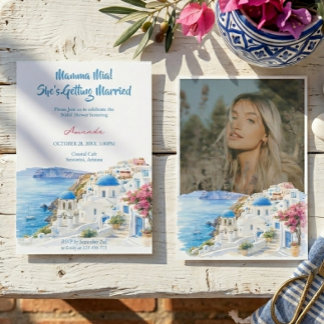 Küstenwasserfarbe Santorin Griechenland Brautparty Einladung