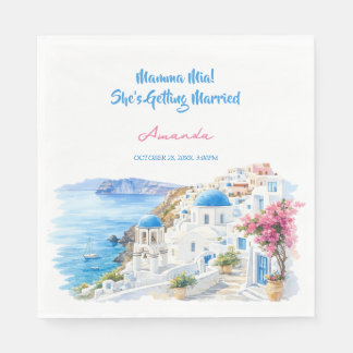 Küstenwasserfarbe Santorini Griechenland Brautpart Serviette