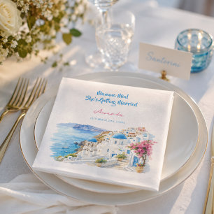 Küstenwasserfarbe Santorini Griechenland Brautpart Serviette