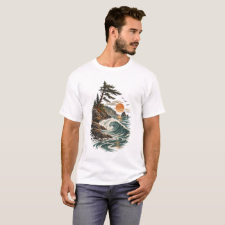 Küstenwellen-Sonnenuntergangslandschaft T-Shirt