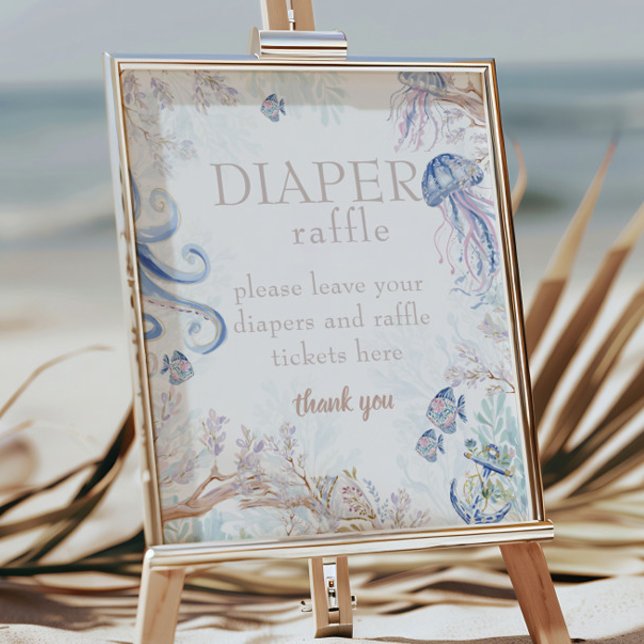 Küstermeeresleben-Baby-Shower-Windel-Raffle-Schild Poster (Von Creator hochgeladen)