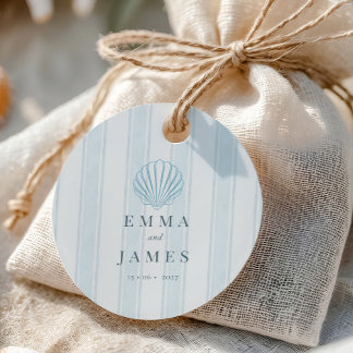 Küstermuschel Weiß Blau Hochzeit  Geschenkanhänger