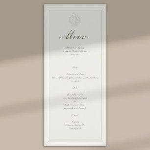 Küstermuschelnautische formelle Ecru-Hochzeit Menükarte