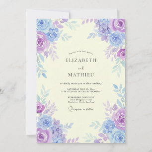 Küsternähe Immergrün Amethyst Aquarell-Hochzeit Einladung