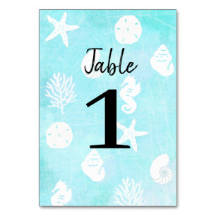 Küsteseashells-Strand-Hochzeits-Tischnummer-Karten Tischnummer