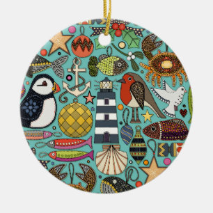 Küstige Weihnachtsdekorationen Carbis Blau Keramik Ornament