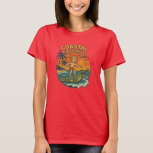 Küstisches Leben Alligator Surfen Retro FL Surf St T-Shirt