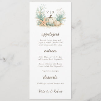 Küstliche Herbst-Pumpkin-Seashell-Hochzeit Menükarte
