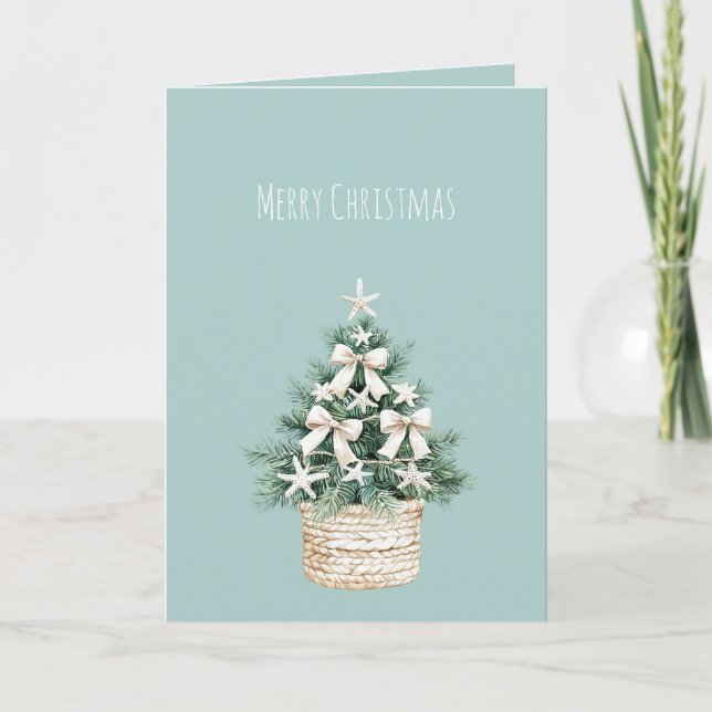 Küstliche Weihnachtsbaum-Schleifen Blau Strand Oze Karte (Vorderseite)