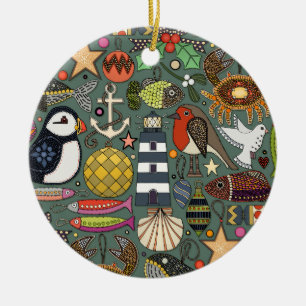 Küstliche Weihnachtsdekorationen Distelfichte Keramik Ornament
