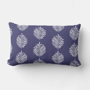 Küstliches Palmblattmuster Navy Blau Lendenkissen
