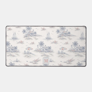 Küstliches tropisches französisches Toile-Monogram Schreibtischunterlage