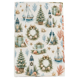 Küstliches Weihnachts-Wasserfarben-Leuchtturm & Se Mittlere Geschenktüte
