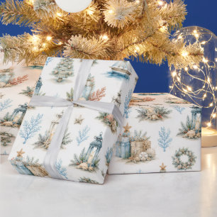 Küstliches Weihnachts-Wasserfarben-Nautisches-Fest Geschenkpapier
