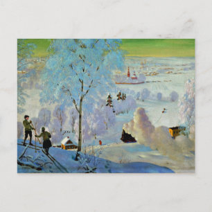 Kustodiev - Skiers Postkarte