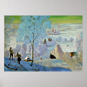 Kustodiev - Skifahrer Poster