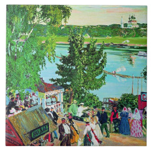 Kustodiev - Spaziergang entlang der Wolga, Fliese