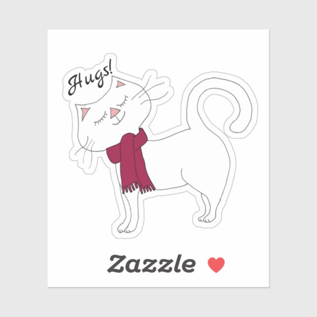 Kute Kitty White Cat Red Scarf Hugs Sticker (Blatt)