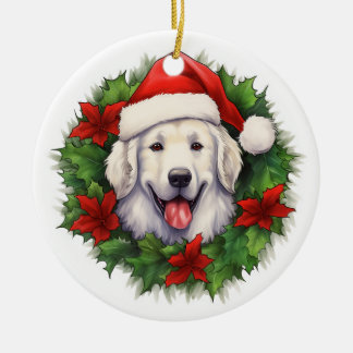 Kuvasz Christmas Wreath Keramik Ornament