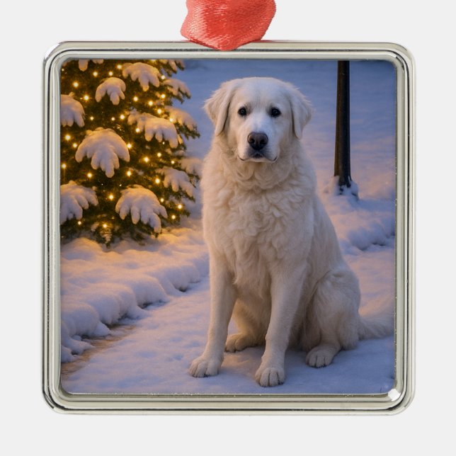 Kuvasz Holiday Card Ornament Aus Metall (Vorne)