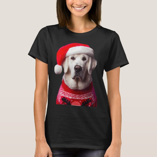 Kuvasz Hund mit der Weihnachtsmannmütze Weihnachts T-Shirt (Vorderseite)
