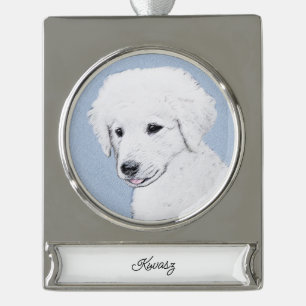 Kuvasz-Malerei - Niedliche Original Hunde-Kunst Banner-Ornament Silber