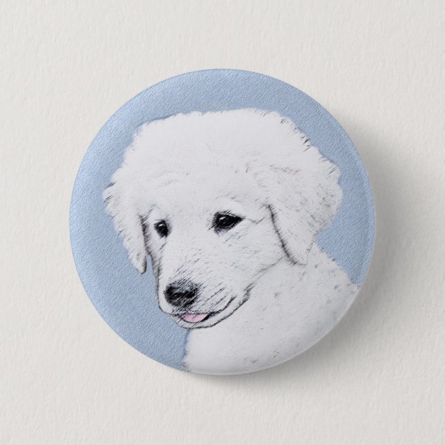 Kuvasz-Malerei - Niedliche Original Hunde-Kunst Button (Vorderseite)