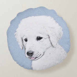 Kuvasz-Malerei - Niedliche Original Hunde-Kunst Rundes Kissen
