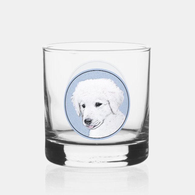 Kuvasz-Malerei - Niedliche Original Hunde-Kunst Whiskyglas (Vorderseite)