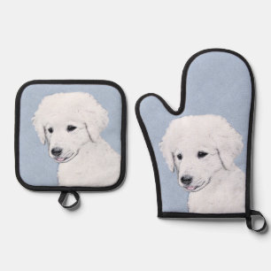 Kuvasz Malerei ungarischer Niedlicher Original Hun Ofenhandschuh & Topflappen-Set