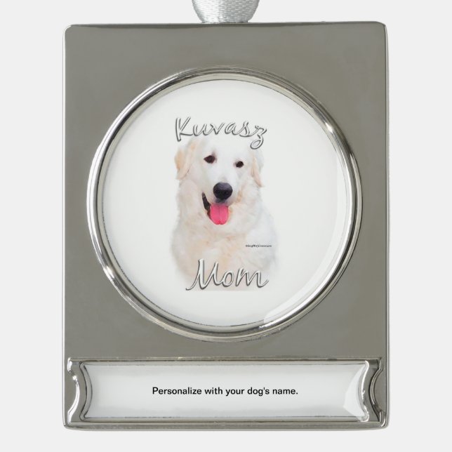 Kuvasz Mama 2 Banner-Ornament Silber (Vorderseite)