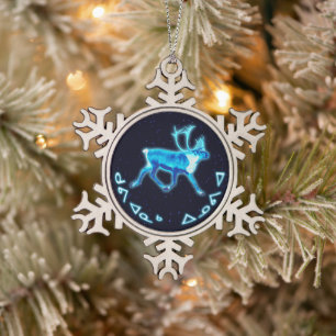 Kuvianak Innovia - Blauer Karibu (Rentier) Schneeflocken Zinn-Ornament