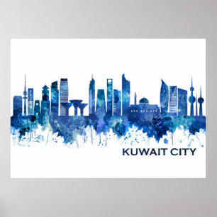 Kuwait City Kuwait Skyline Blue Poster