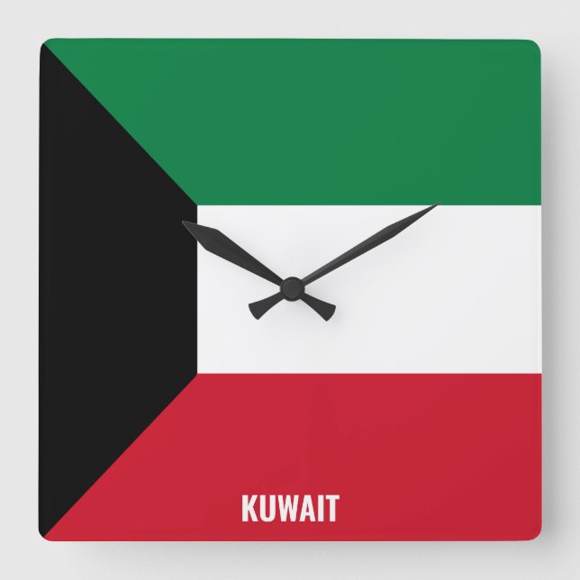 Kuwait Flag Dazzling Patriotic Quadratische Wanduhr (Vorderseite)
