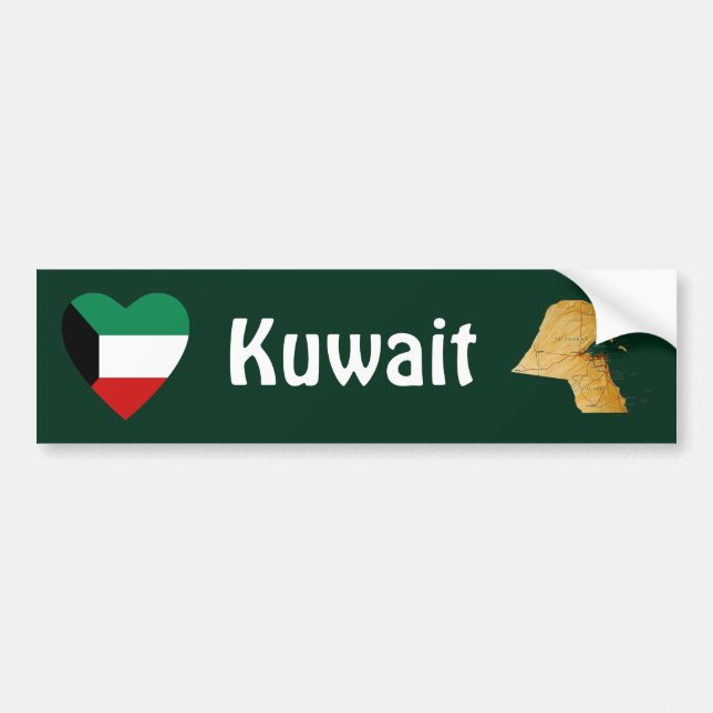Kuwait-Flaggen-Herz + Karten-Autoaufkleber Autoaufkleber (Vorne)