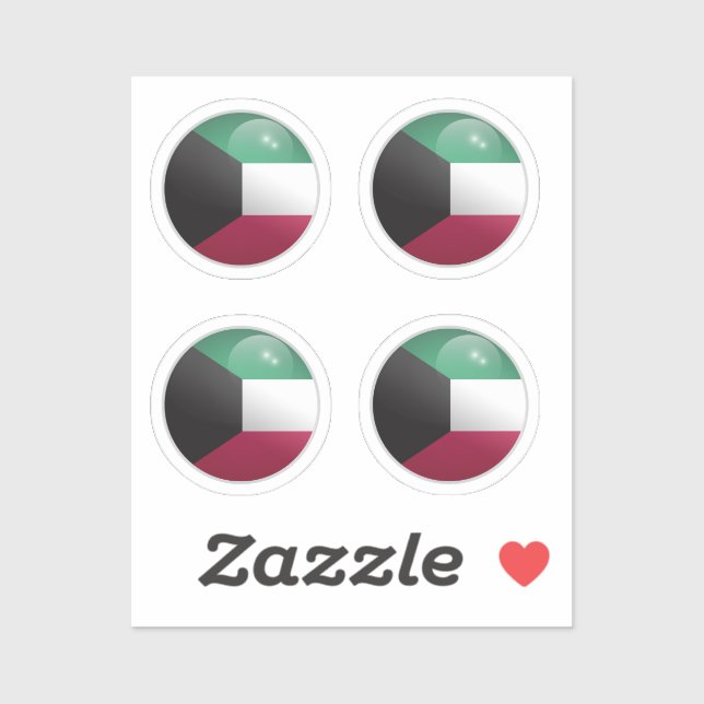 Kuwait Glossy Circle Flag Aufkleber (Blatt)