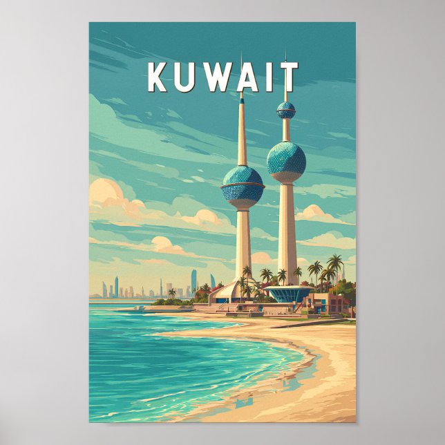 Kuwait Illustration Reise Kunst Vintage Poster (Vorne)
