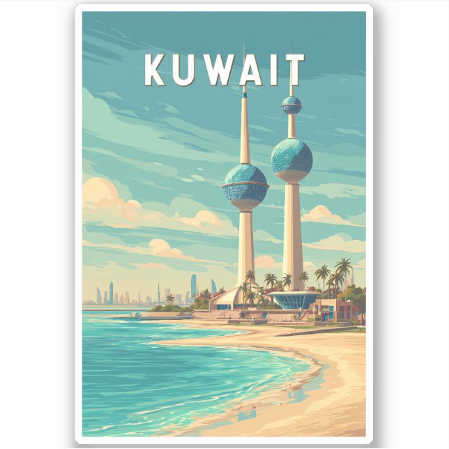 Kuwait Illustration Travel Art Vintage Aufkleber (Vorderseite)