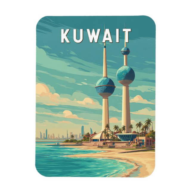 Kuwait Illustration Travel Art Vintage Magnet (Vertikal)