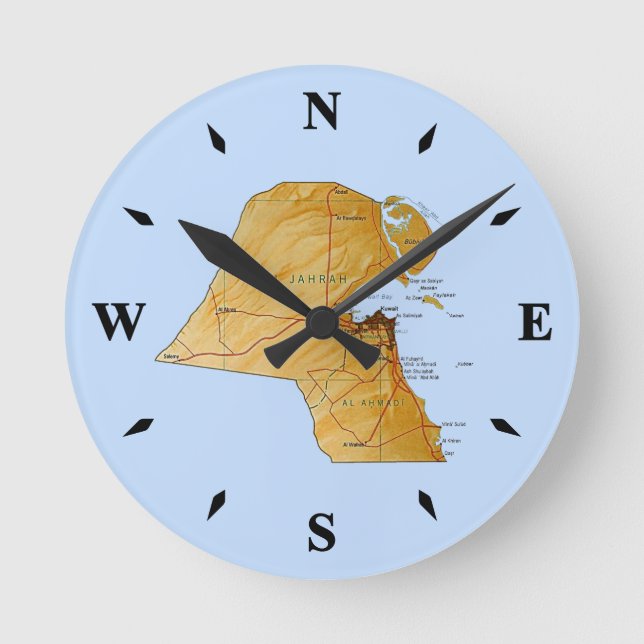 Kuwait Map Clock Runde Wanduhr (Vorderseite)