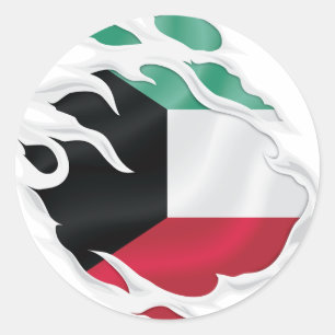 Kuwait Ripped Flag Classic Round Sticker