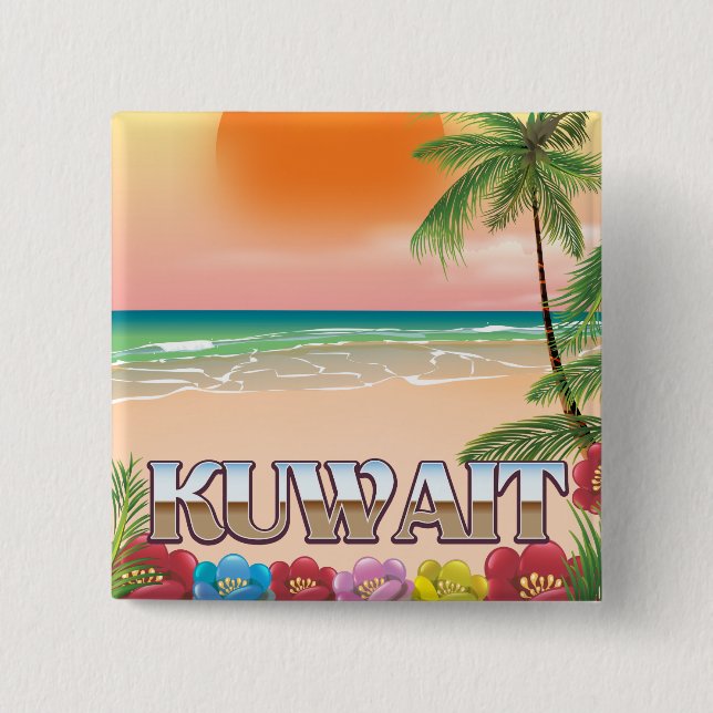 Kuwait-Strand-Reiseplakat Button (Vorderseite)