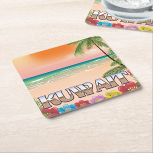 Kuwait-Strand-Reiseplakat Rechteckiger Pappuntersetzer